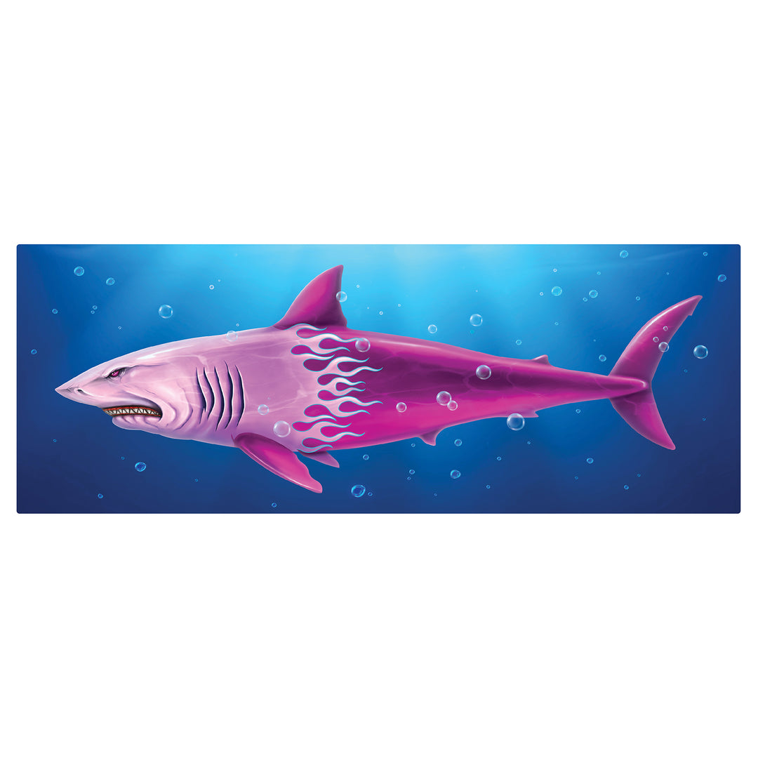 Pink & Blue Pin stripe Flames Shark with Bubbles Peel & Stick